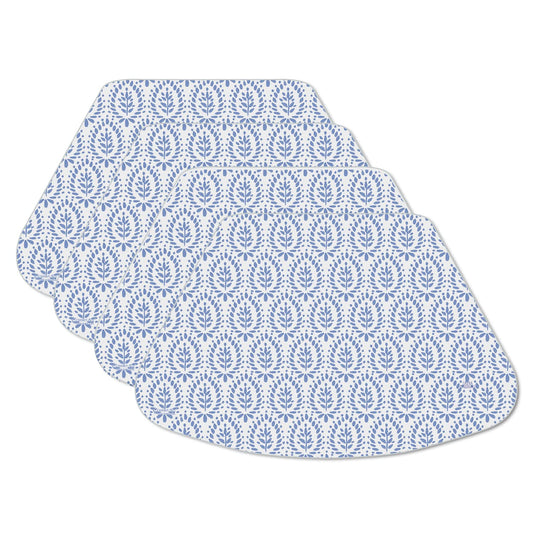 CounterArt Blue Tile Pattern 4 Pack Wedge Shaped Reversible Easy Care Placemats Made in the USA