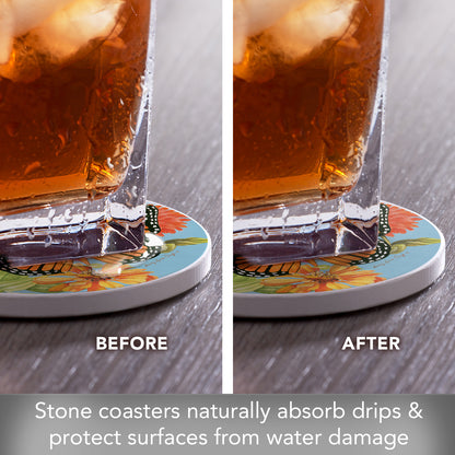 Thirstystone Monarch Butterfly 4 Pack Round Absorbent Stone Coasters 4" Diameter Manufactured in the USA