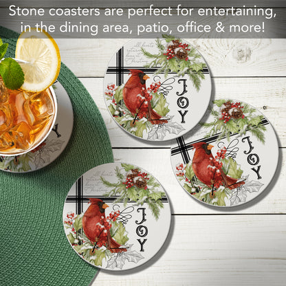 Thirstystone Cardinal Plaid 4 Pack Round Absorbent Stone Coasters 4" Diameter