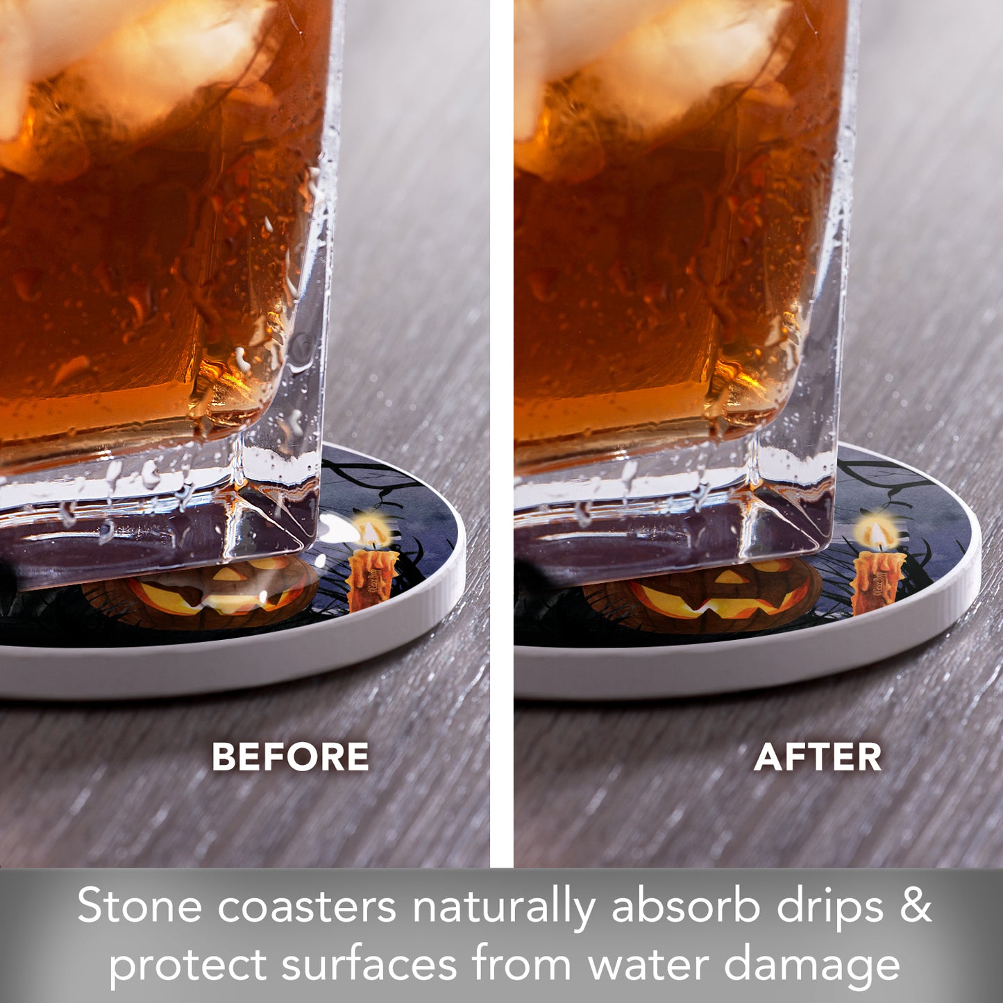 Thirstystone Midnight Magic Halloween 4 Pack Round Absorbent Stone Coasters 4" Diameter