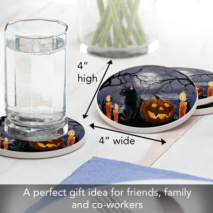 Thirstystone Midnight Magic Halloween 4 Pack Round Absorbent Stone Coasters 4" Diameter