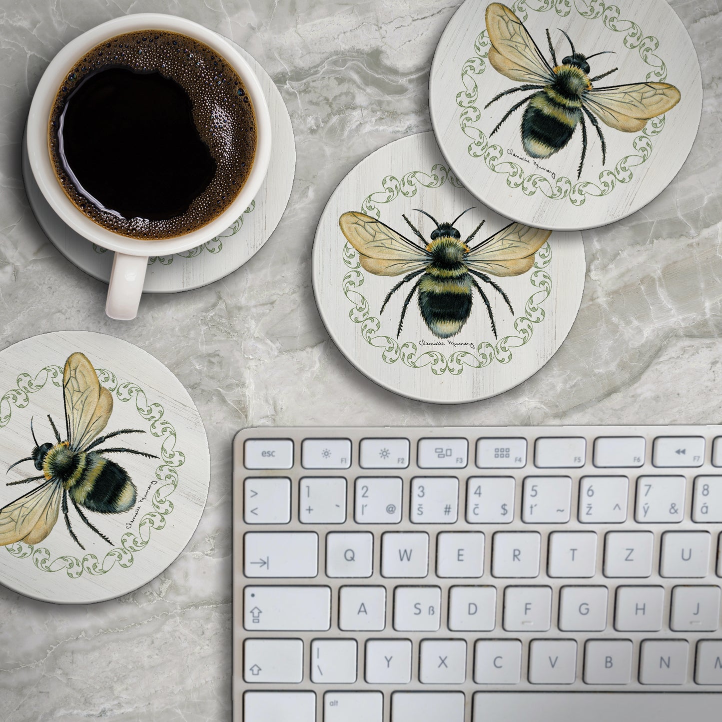 Thirstystone Summer Buzz 4 Pack Round Absorbent Stone Coasters 4" Diameter Manufactured in the USA