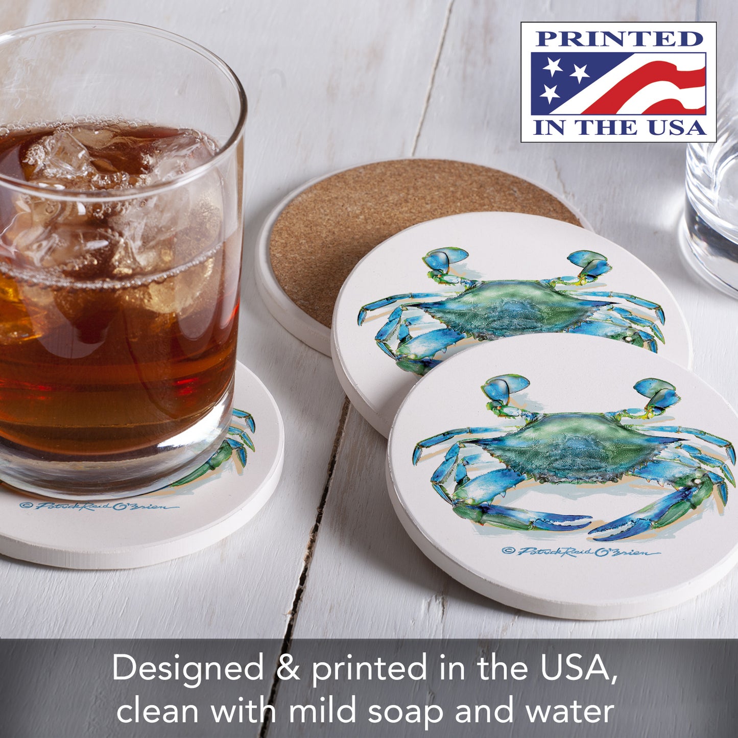 Thirstystone Teal Crab 4-Pack Round Absorbent Stone Coasters 4" Diameter