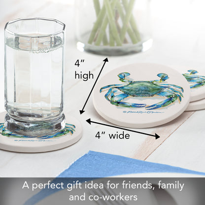 Thirstystone Teal Crab 4-Pack Round Absorbent Stone Coasters 4" Diameter