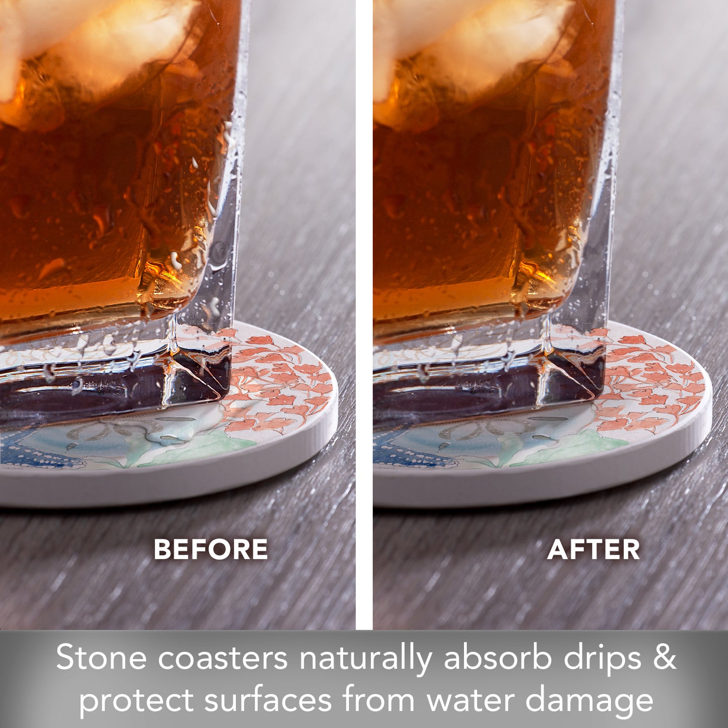Thirstystone Seaside 4 Pack Round Absorbent Stone Coasters 4" Diameter Manufactured in the USA