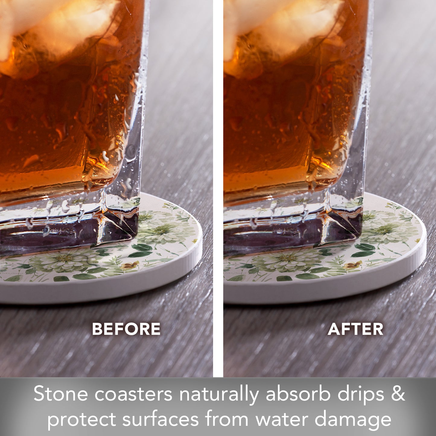 Thirstystone Green Fields 4 Pack Round Absorbent Stone Coasters 4" Diameter Manufactured in the USA