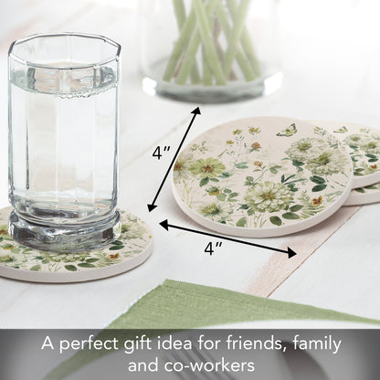 Thirstystone Green Fields 4 Pack Round Absorbent Stone Coasters 4" Diameter Manufactured in the USA
