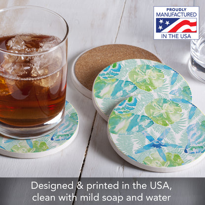 Thirstystone Isla Mona Sea Life 4 Pack Round Absorbent Stone Coasters 4" Diameter Manufactured in the USA