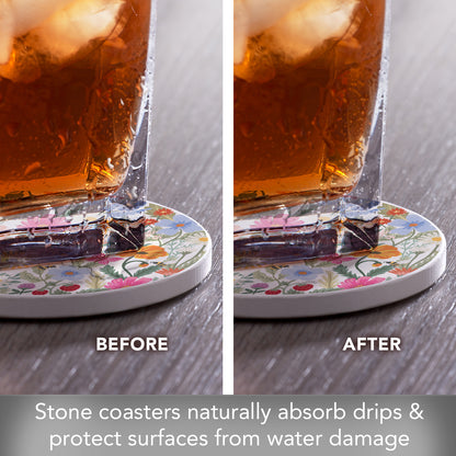 Thirstystone Wild Meadow 4 Pack Round Absorbent Stone Coasters 4" Diameter Manufactured in the USA