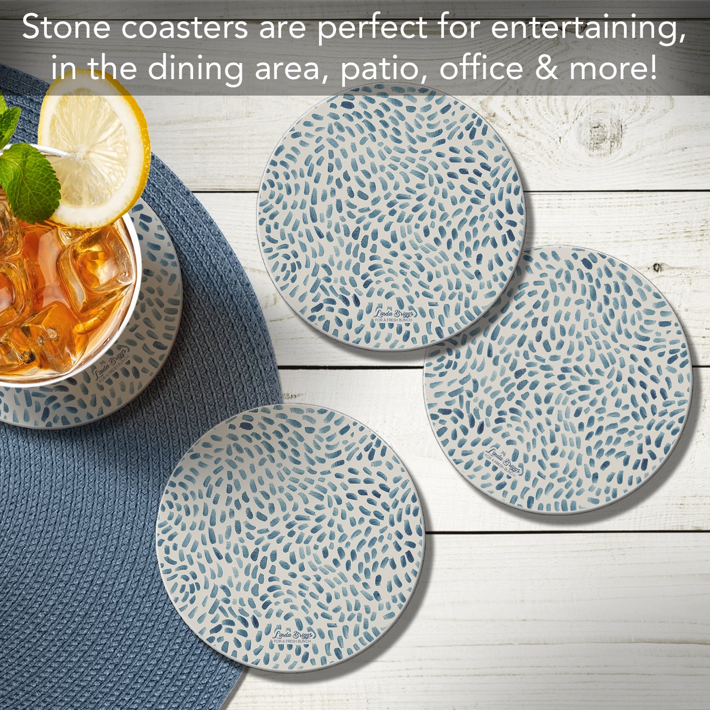 Thirstystone Drift Marks 4 Pack Round Absorbent Stone Coasters 4" Diameter Manufactured in the USA
