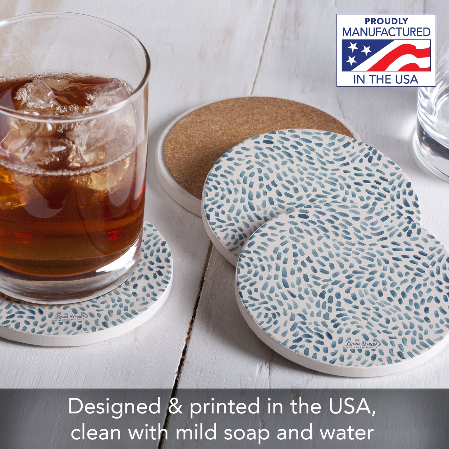Thirstystone Drift Marks 4 Pack Round Absorbent Stone Coasters 4" Diameter Manufactured in the USA