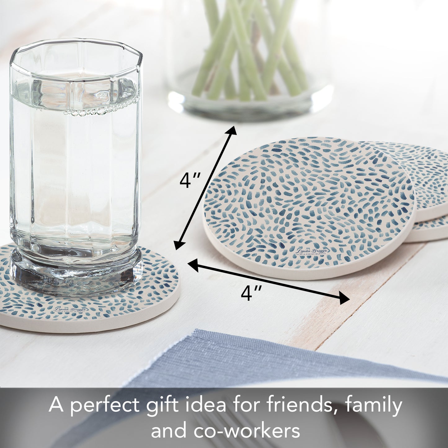 Thirstystone Drift Marks 4 Pack Round Absorbent Stone Coasters 4" Diameter Manufactured in the USA
