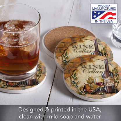 Thirstystone Wine Cellar 4 Pack Round Absorbent Stone Coasters 4" Diameter Manufactured in the USA