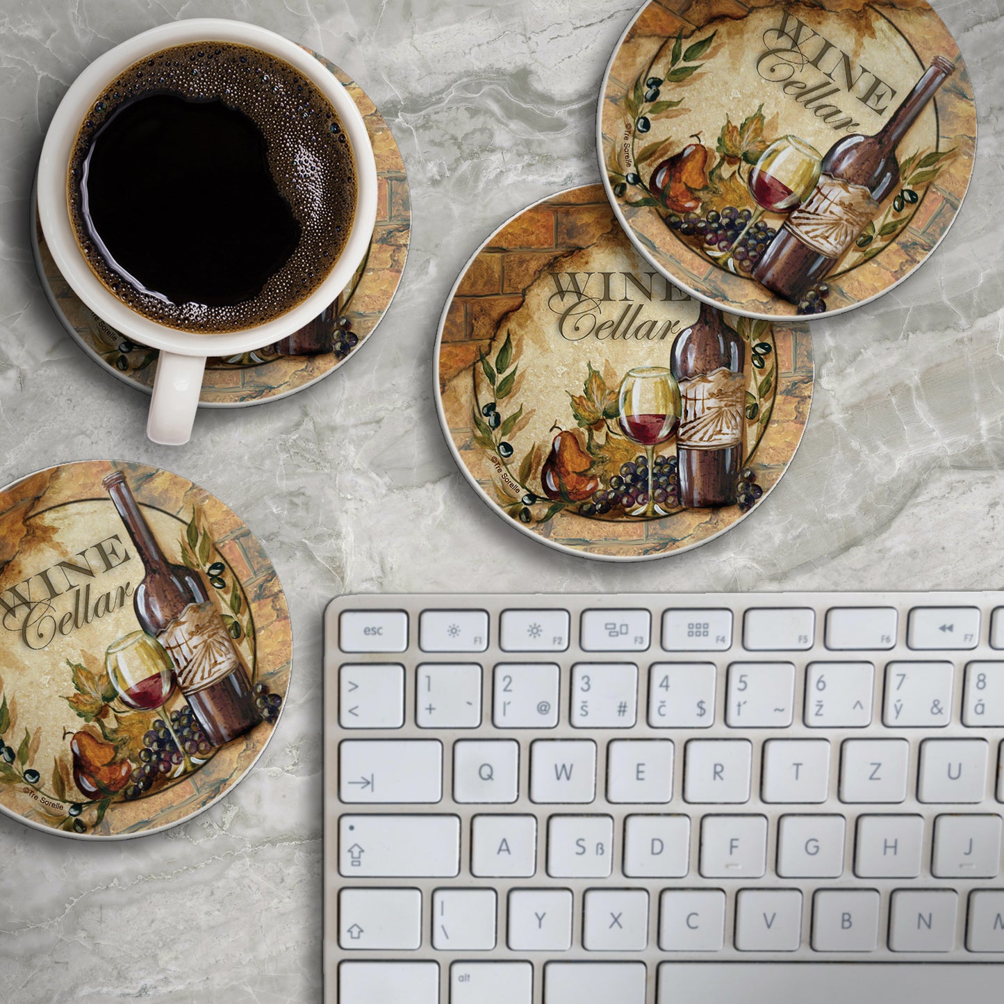 Thirstystone Wine Cellar 4 Pack Round Absorbent Stone Coasters 4" Diameter Manufactured in the USA