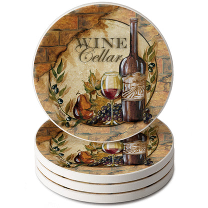 Thirstystone Wine Cellar 4 Pack Round Absorbent Stone Coasters 4" Diameter Manufactured in the USA
