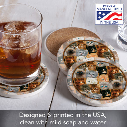 Thirstystone Kittens 4 Pack Round Absorbent Stone Coasters 4" Diameter Manufactured in the USA