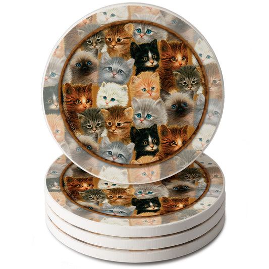 Thirstystone Kittens 4 Pack Round Absorbent Stone Coasters 4" Diameter Manufactured in the USA