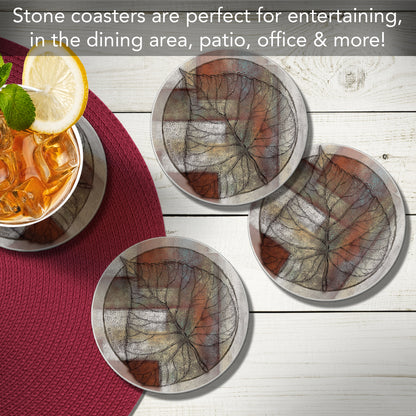 Thirstystone Leaf Whisper II 4 Pack Round Absorbent Stone Coasters 4" Diameter