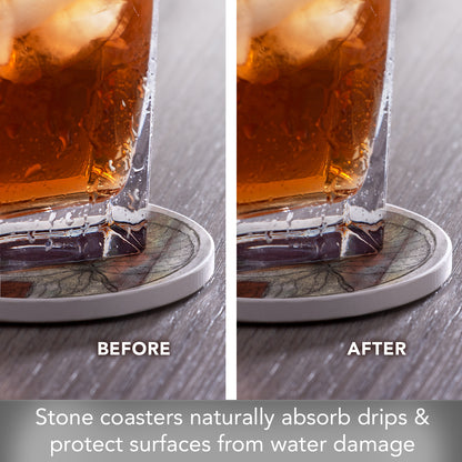 Thirstystone Leaf Whisper II 4 Pack Round Absorbent Stone Coasters 4" Diameter