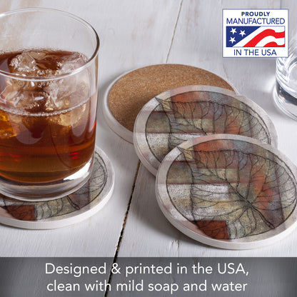 Thirstystone Leaf Whisper II 4 Pack Round Absorbent Stone Coasters 4" Diameter