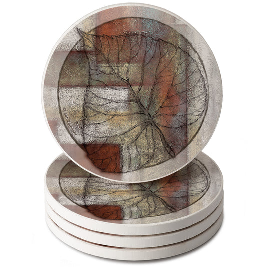 Thirstystone Leaf Whisper II 4 Pack Round Absorbent Stone Coasters 4" Diameter