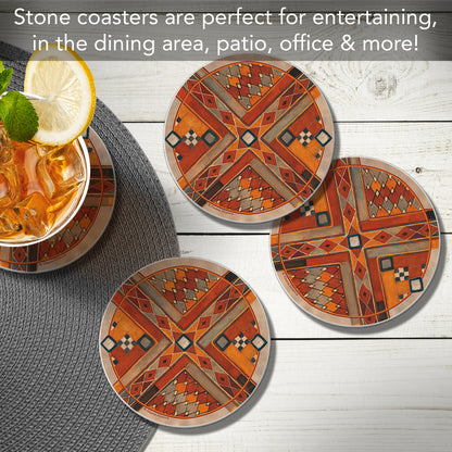 Thirstystone Southwest Pattern III 4 Pack Round Absorbent Stone Coasters 4" Diameter Manufactured in the USA