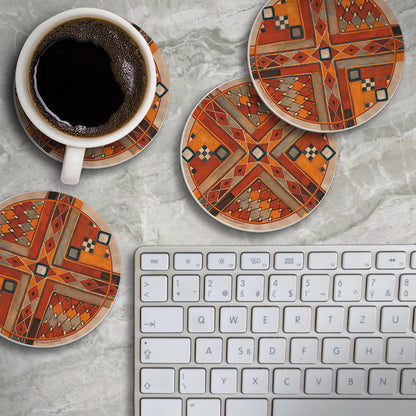 Thirstystone Southwest Pattern III 4 Pack Round Absorbent Stone Coasters 4" Diameter Manufactured in the USA