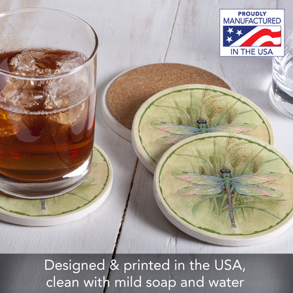 Thirstystone Dragonfly 4 Pack Round Absorbent Stone Coasters 4" Diameter Manufactured in the USA