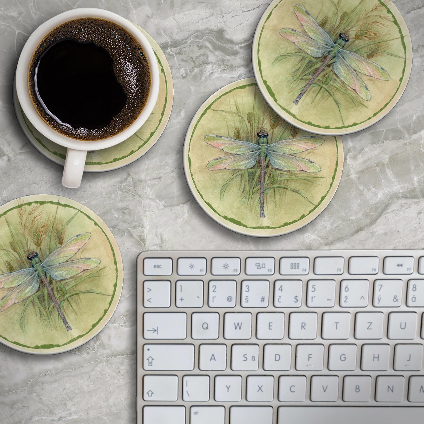 Thirstystone Dragonfly 4 Pack Round Absorbent Stone Coasters 4" Diameter Manufactured in the USA