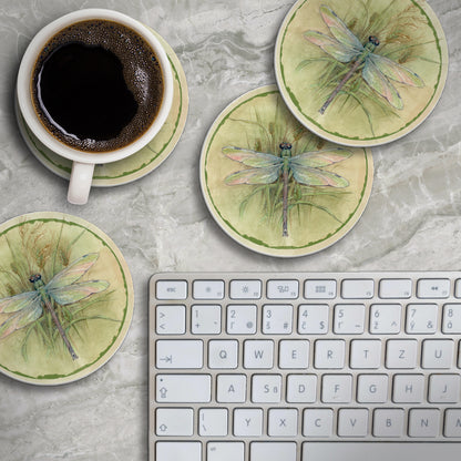 Thirstystone Dragonfly 4 Pack Round Absorbent Stone Coasters 4" Diameter Manufactured in the USA