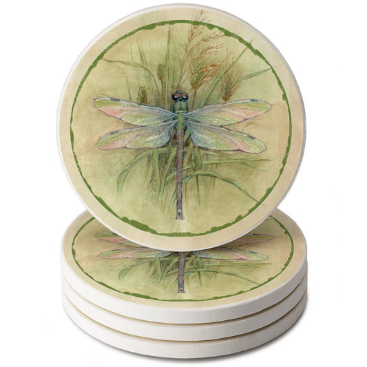 Thirstystone Dragonfly 4 Pack Round Absorbent Stone Coasters 4" Diameter Manufactured in the USA