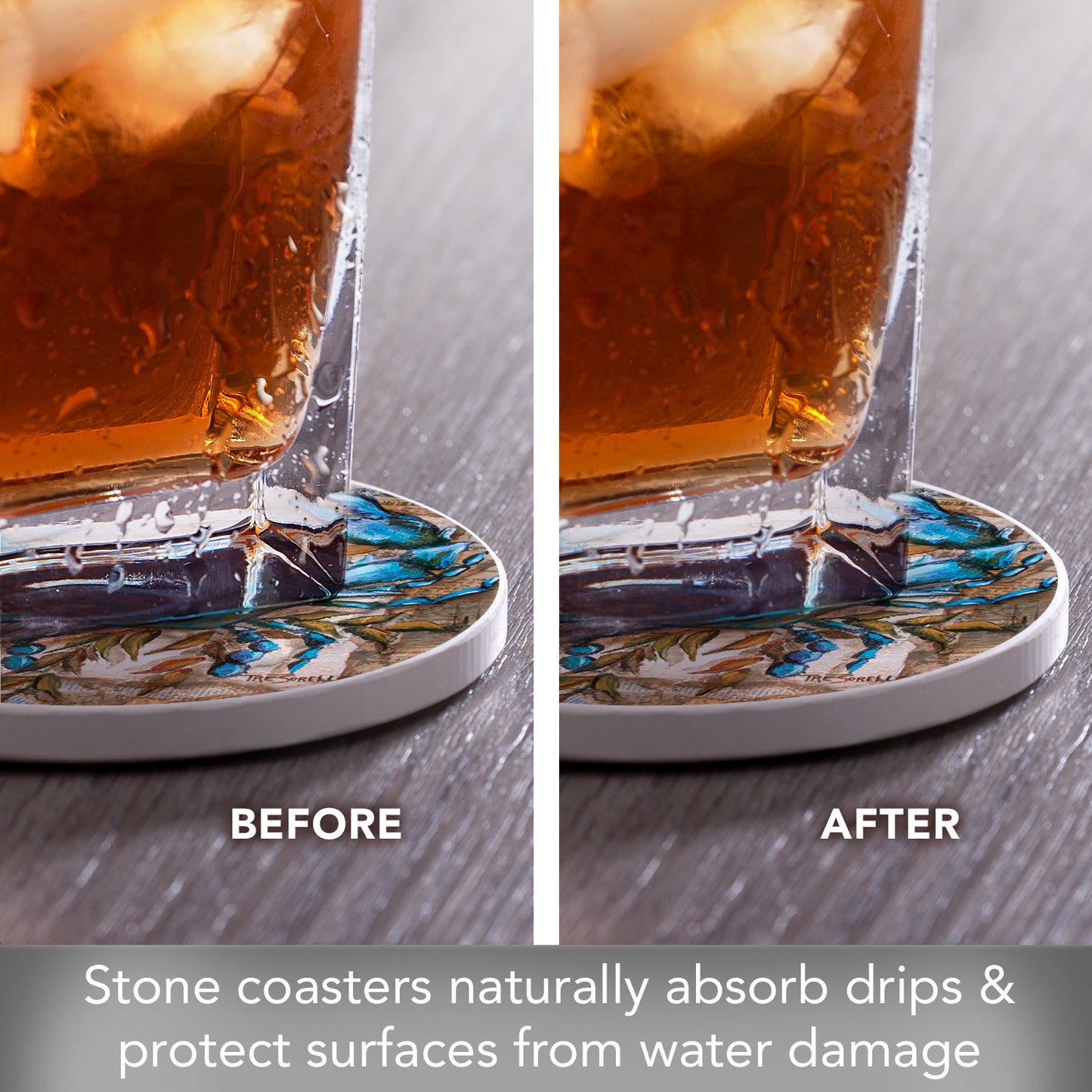 Thirstystone Blue Crab 4-Pack Round Absorbent Stone Coasters Manufactured in The USA