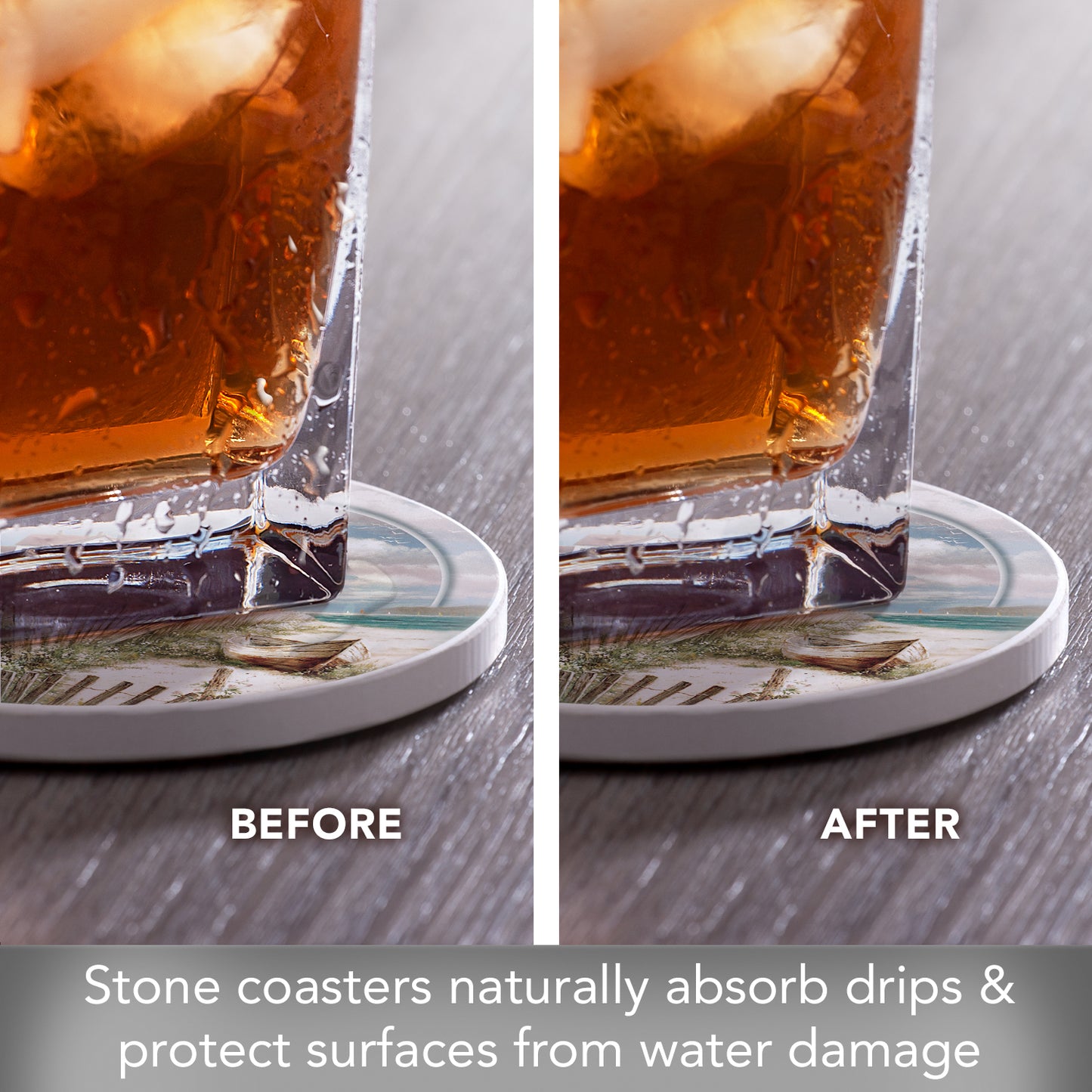 Thirstystone Beach Lighthouse 4 Pack Round Absorbent Stone Coasters 4" Diameter Manufactured in the USA