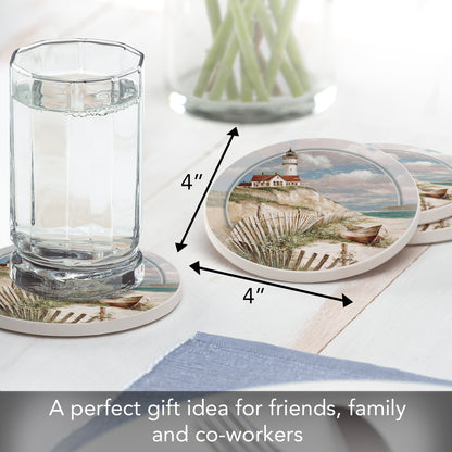 Thirstystone Beach Lighthouse 4 Pack Round Absorbent Stone Coasters 4" Diameter Manufactured in the USA