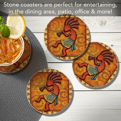 Thirstystone Kokopelli 4 Pack Round Absorbent Stone Coasters 4" Diameter Manufactured in the USA