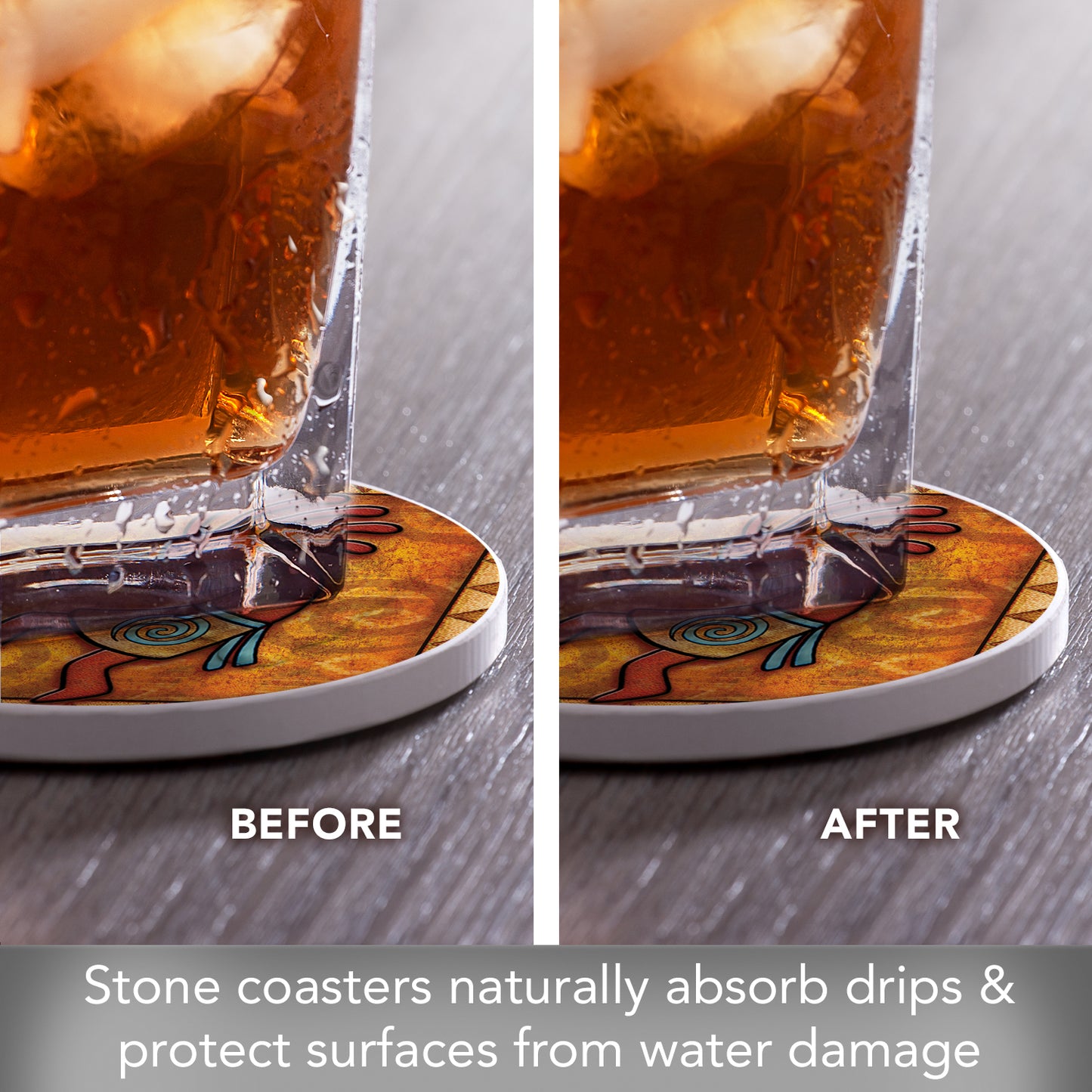 Thirstystone Kokopelli 4 Pack Round Absorbent Stone Coasters 4" Diameter Manufactured in the USA