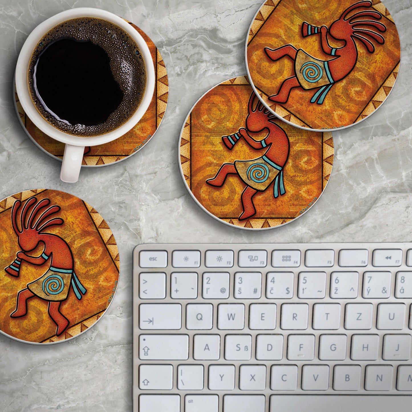 Thirstystone Kokopelli 4 Pack Round Absorbent Stone Coasters 4" Diameter Manufactured in the USA