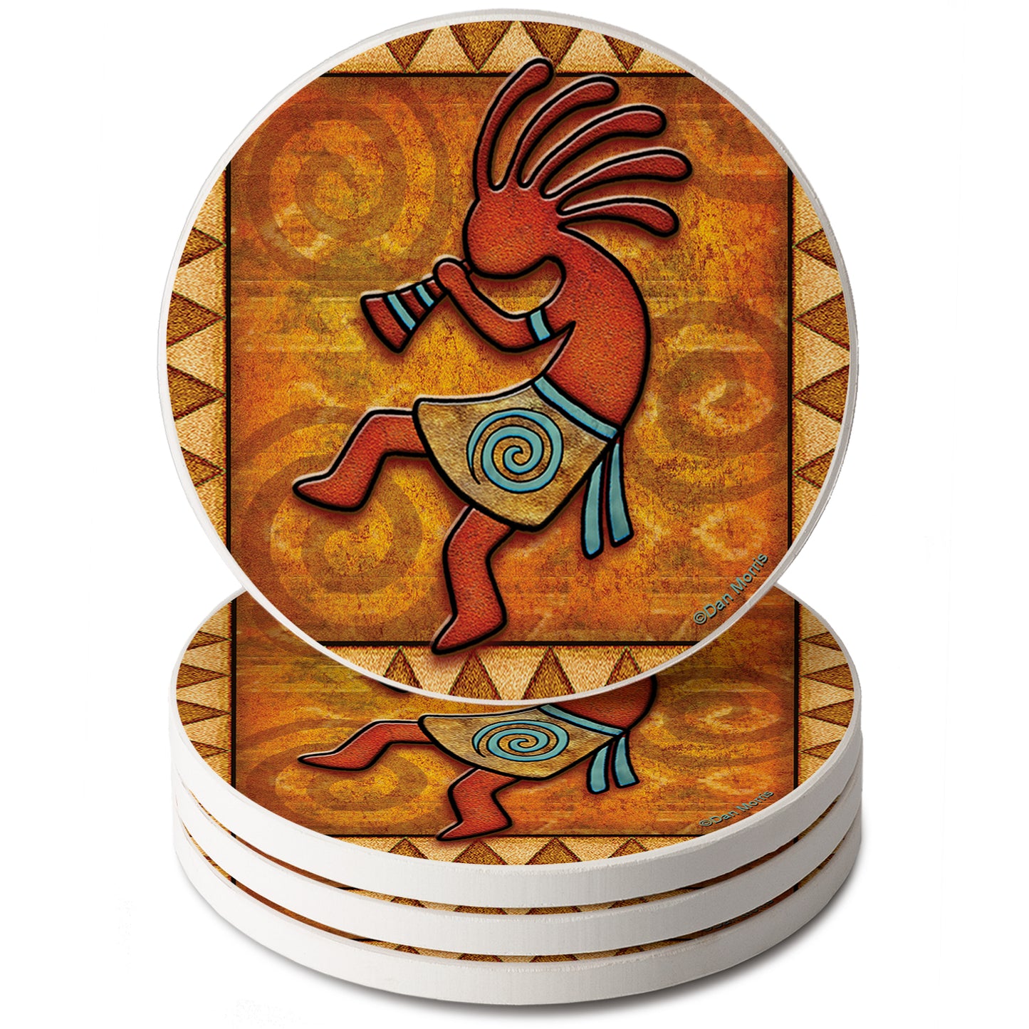 Thirstystone Kokopelli 4 Pack Round Absorbent Stone Coasters 4" Diameter Manufactured in the USA