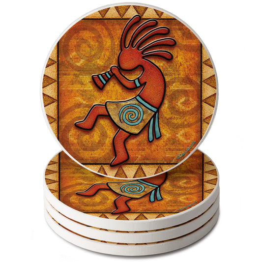 Thirstystone Kokopelli 4 Pack Round Absorbent Stone Coasters 4" Diameter Manufactured in the USA