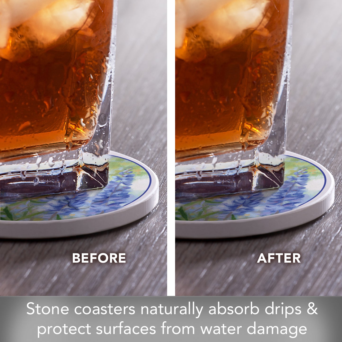 Thirstystone Bluebonnets 4 Pack Round Absorbent Stone Coasters 4" Diameter Manufactured in the USA