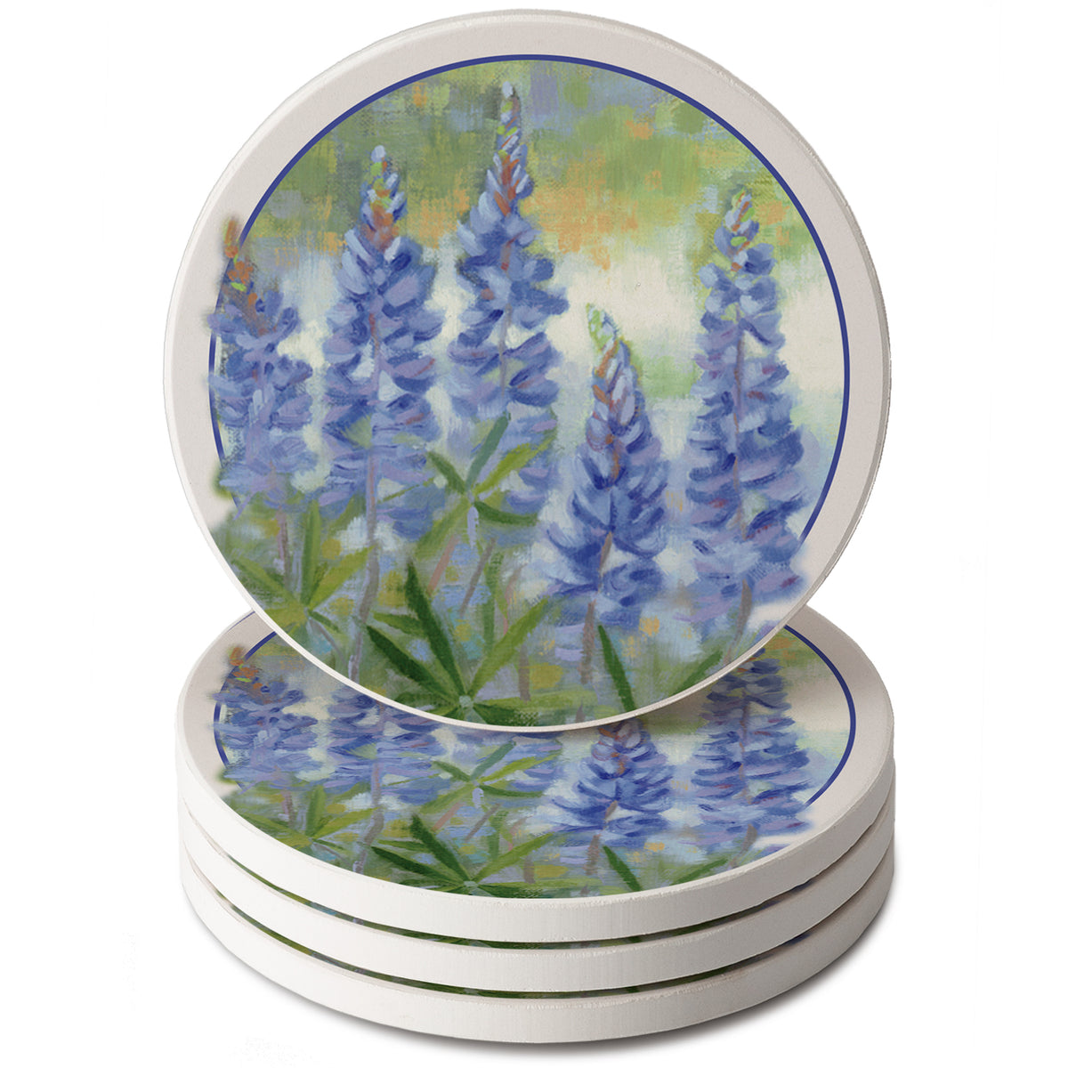 Thirstystone Bluebonnets 4 Pack Round Absorbent Stone Coasters 4" Diameter Manufactured in the USA