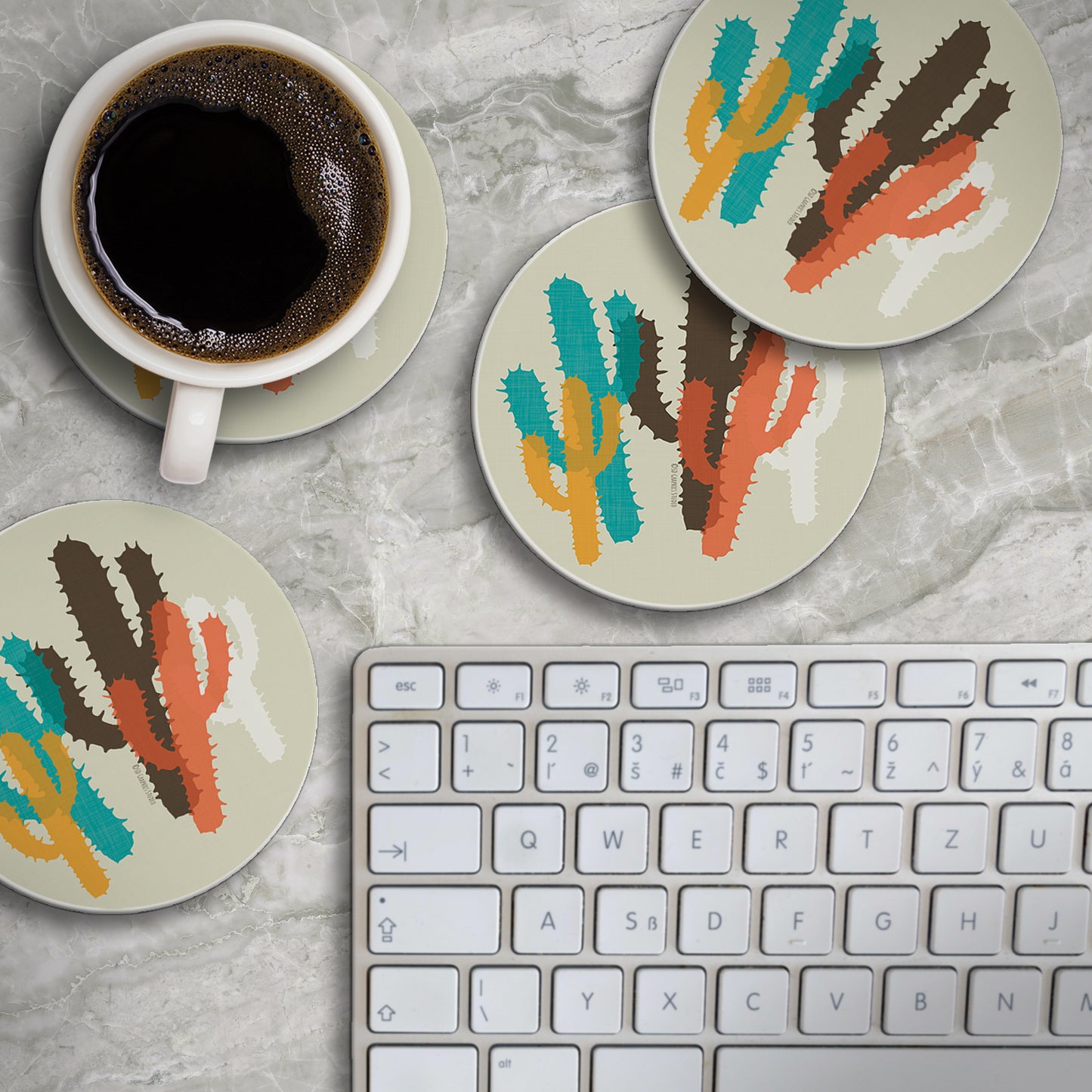 Thirstystone Modern Cacti 4 Pack Round Absorbent Stone Coasters 4" Diameter Manufactured in the USA