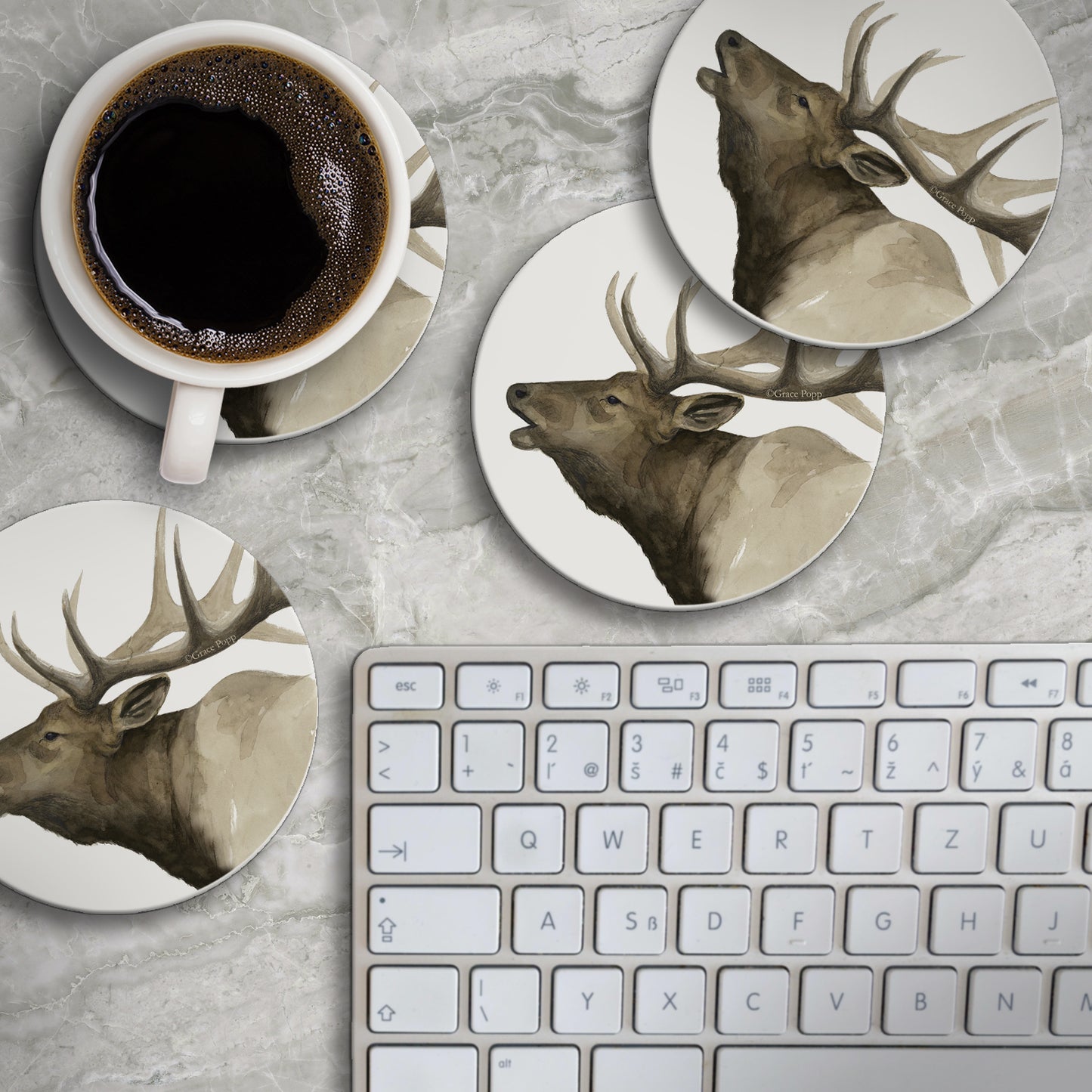 Thirstystone Call of The Elk 4 Pack Round Absorbent Stone Coasters 4" Diameter Manufactured in the USA