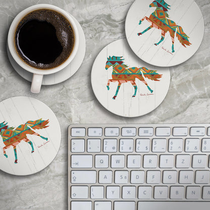 Thirstystone Southwest Vibe Horse 4 Pack Round Absorbent Stone Coasters 4" Diameter Manufactured in the USA