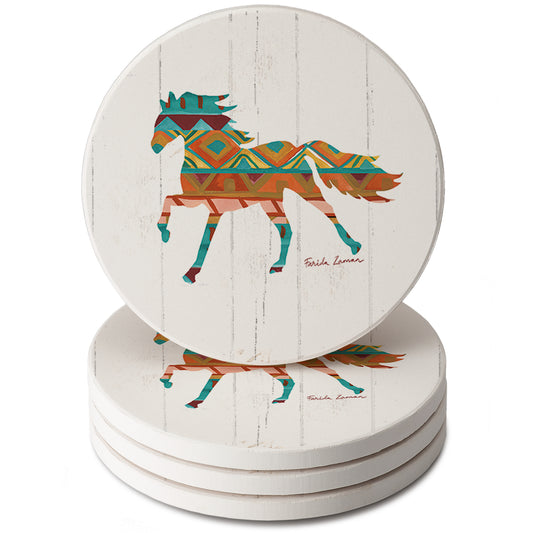 Thirstystone Southwest Vibe Horse 4 Pack Round Absorbent Stone Coasters 4" Diameter Manufactured in the USA