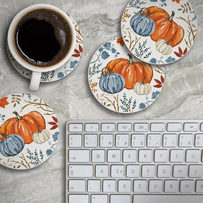 Thirstystone Autumn Pumpkins 4 Pack Round Absorbent Stone Coasters 4" Diameter