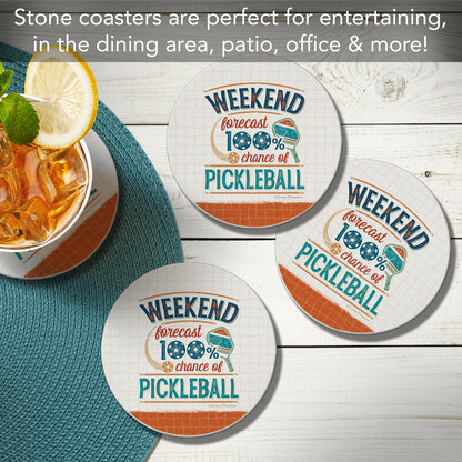 Thirstystone Pickleball Forecast 4 Pack Round Absorbent Stone Coasters 4" Diameter Manufactured in the USA