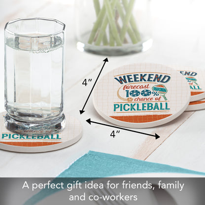 Thirstystone Pickleball Forecast 4 Pack Round Absorbent Stone Coasters 4" Diameter Manufactured in the USA