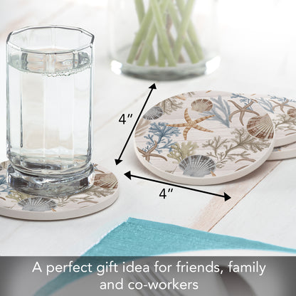 Thirstystone Starfish & Shells 4 Pack Round Absorbent Stone Coasters 4" Diameter Manufactured in the USA