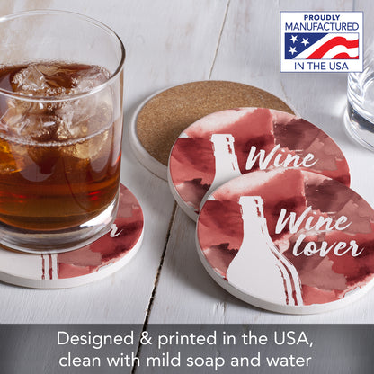 Thirstystone Wine Lover 4 Pack Round Absorbent Stone Coasters 4" Diameter Manufactured in the USA